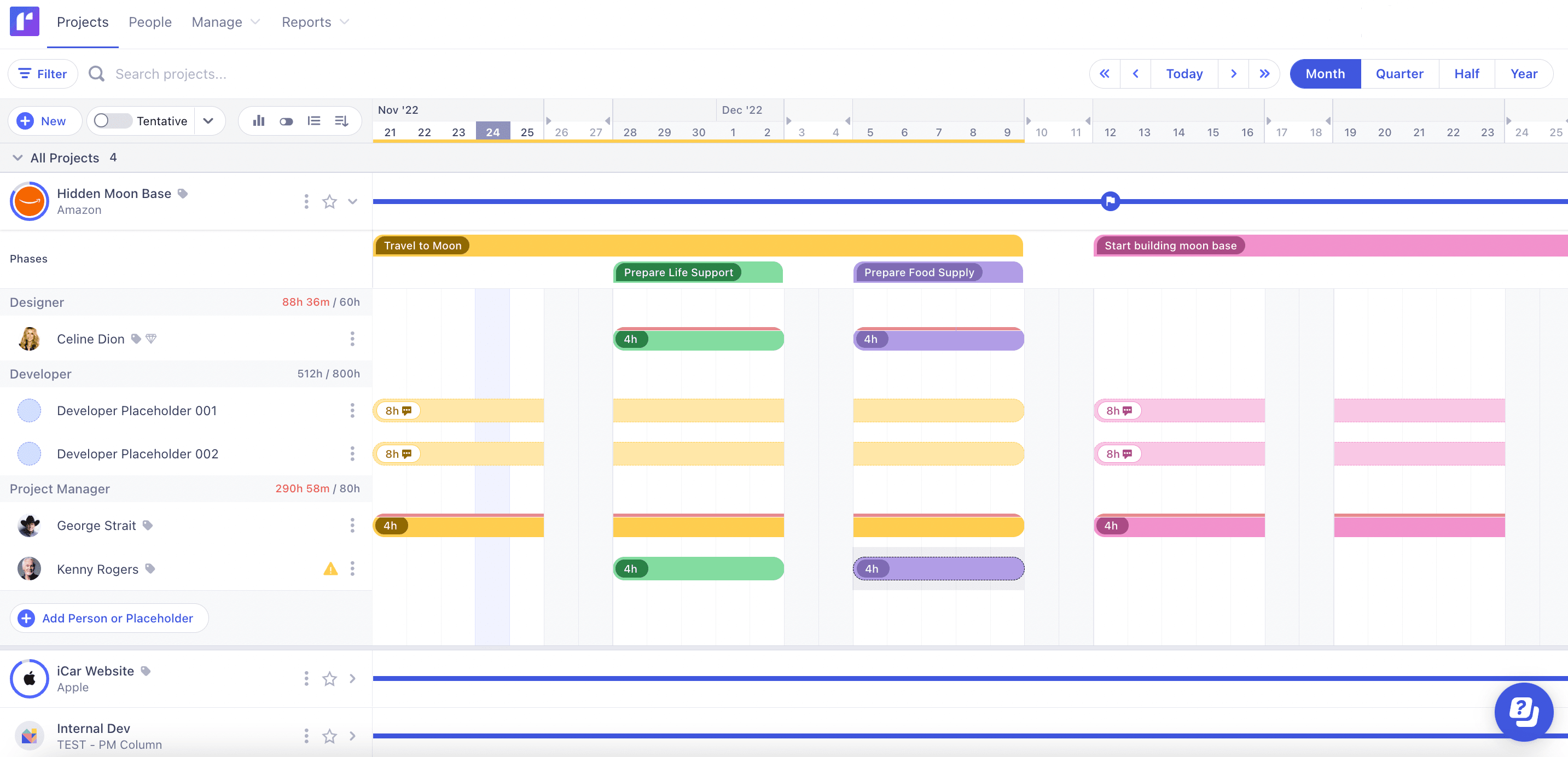 Project Planner view